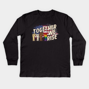 Pride LGBT Together We Rise Vintage American Flag Black Lives Matter Gift Kids Long Sleeve T-Shirt